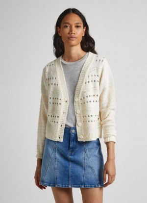 Pepe Jeans Cardigan With Openwork Details Stickat Dam Vita | 378125FAM