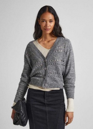 Pepe Jeans Cardigan With Openwork Details Jumpers Dam Mörkgrå | 904273JTS