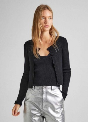 Pepe Jeans Cardigan With Wavy Edges Stickat Dam Svarta | 046251LPK