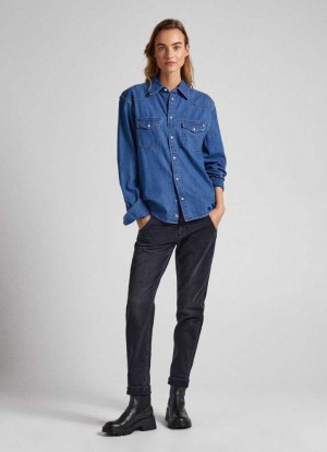 Pepe Jeans Carey Relaxed Fit Mid-rise Jeans Denim Dam Blå | 576041CIP