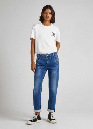Pepe Jeans Carey Relaxed Fit Mid-rise Jeans Denim Dam Blå | 302417ROJ
