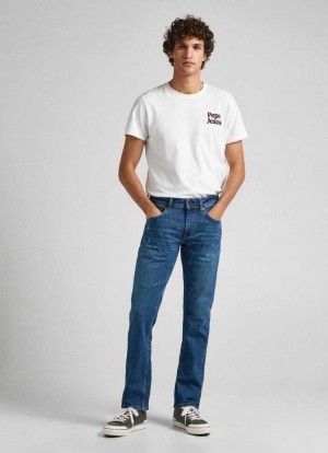 Pepe Jeans Cash Regular Fit Mid-rise Jeans Straight Jeans Herr Blå | 421308ZIV