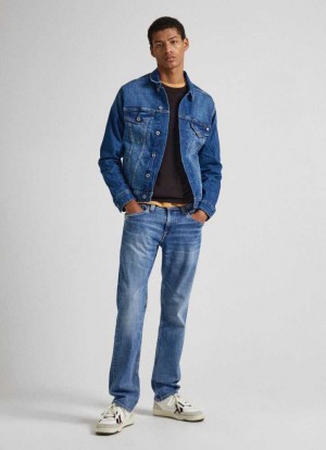 Pepe Jeans Cash Regular Fit Mid-rise Jeans Denim Herr Blå | 274359JKY