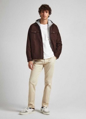 Pepe Jeans Charly Slim Chino Trousers Långbyxor Herr Bruna Beige | 368051QGR
