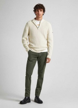 Pepe Jeans Charly Slim Chino Trousers Långbyxor Herr Olivgröna Gröna | 736958TKI