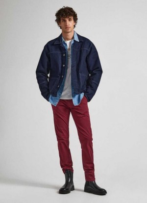 Pepe Jeans Charly Slim Fit Chino Trousers Långbyxor Herr Vinröda Röda | 974308BJH