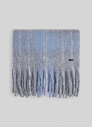 Pepe Jeans Check Print Plush Scarf Halsduk Dam Grå Blå | 615309JDU