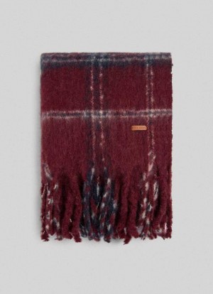 Pepe Jeans Check Print Plush Scarf Halsduk Dam Vinröda Röda | 389021GBL