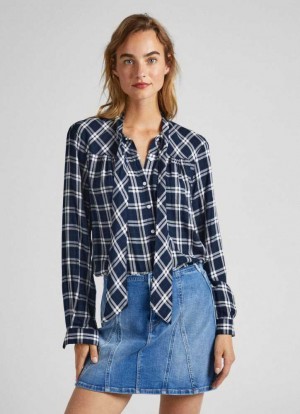 Pepe Jeans Checked Blouse With Neck Tie Blus Dam Olika Färger | 102734FVT