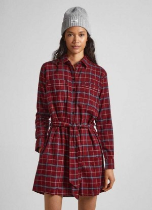 Pepe Jeans Checked Bomull Klänning Klänning Dam Olika Färger | 507342WAP