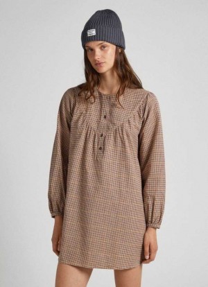 Pepe Jeans Checked Bomull Klänning Klänning Dam Olika Färger | 870349EDT