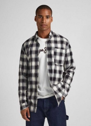 Pepe Jeans Checked Bomull Shirt Skjorta Herr Svarta | 607531WCJ