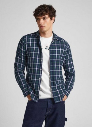Pepe Jeans Checked Bomull Twill Shirt Skjorta Herr Mörkgröna | 903762LUO