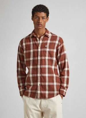 Pepe Jeans Checked Bomull Twill Shirt Skjorta Herr Orange | 682731SOU