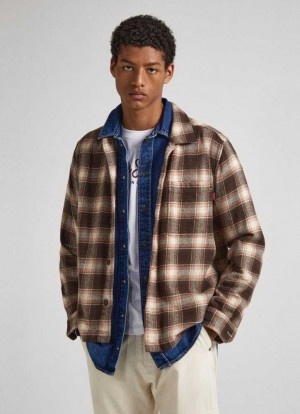 Pepe Jeans Checked Flannel Overshirt Skjorta Herr Bruna | 710859UTC
