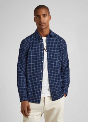 Pepe Jeans Checked Flannel Shirt Skjorta Herr Blå | 150324ZIH
