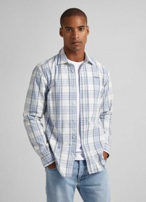 Pepe Jeans Checked Oxford Shirt Skjorta Herr Blå | 792463CHV