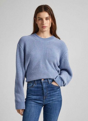 Pepe Jeans Chenille Crew Neck Knit Stickat Dam Grå Blå | 406217FPQ