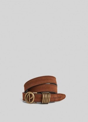 Pepe Jeans Circular Logo Mocka Belt Bälte Dam Mörkbruna | 193627BAH