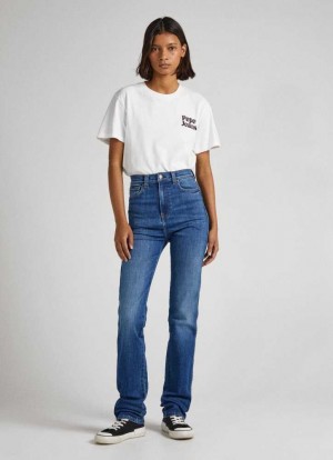 Pepe Jeans Cleo Hetero Fit High-rise Jeans Straight Jeans Dam Blå | 973462AEX
