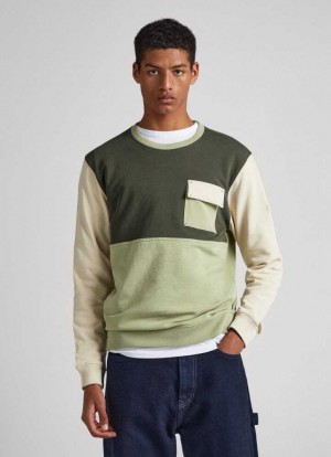 Pepe Jeans Colour Block Bomull Sweatshirt Tröjor Herr Olivgröna Gröna | 025741AMR