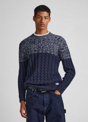 Pepe Jeans Colour Block Cable Knit Jumper Jumpers Herr Blå | 405239TCE