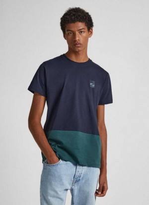 Pepe Jeans Colour Block T-shirt T-shirt Herr Blå | 479561GSX