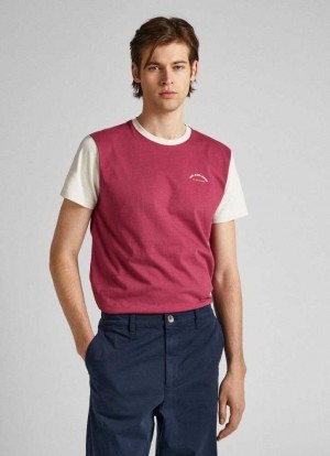 Pepe Jeans Colour Block T-shirt T-shirt Herr Röda | 473910GZI