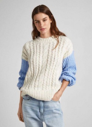 Pepe Jeans Contrast Sleeve Knit Stickat Dam Vita | 068951JSW