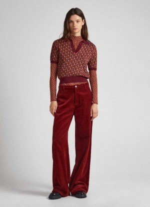 Pepe Jeans Corduroy Chino Trousers Långbyxor Dam Vinröda Röda | 978520GLO
