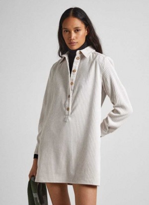 Pepe Jeans Corduroy Shirt Klänning Klänning Dam Vita | 514879IXP