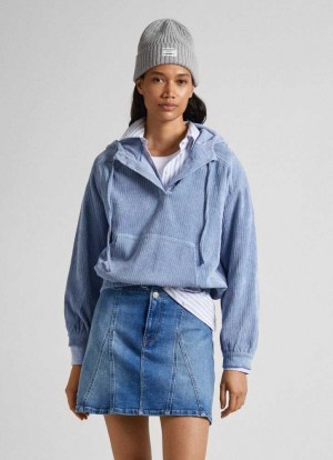 Pepe Jeans Corduroy Sweatshirt With Hood Tröjor Dam Grå Blå | 680794JCF