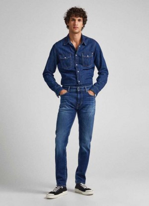 Pepe Jeans Crane Slim Fit Mid-rise Jeans Denim Herr Blå | 158407MXP