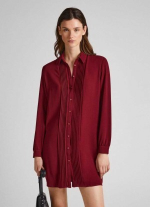 Pepe Jeans Crepe Shirt Klänning Klänning Dam Vinröda Röda | 357928VAF