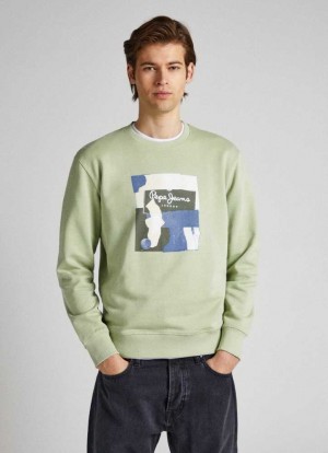 Pepe Jeans Crew Neck Bomull Sweatshirt Tröjor Herr Gröna | 594201ORB