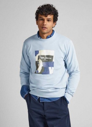 Pepe Jeans Crew Neck Bomull Sweatshirt Tröjor Herr Blå | 516347OLB