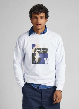 Pepe Jeans Crew Neck Bomull Sweatshirt Tröjor Herr Vita | 731542FDJ