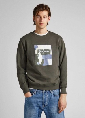 Pepe Jeans Crew Neck Bomull Sweatshirt Tröjor Herr Olivgröna Gröna | 650217FGX