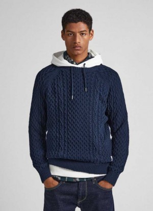 Pepe Jeans Crew Neck Cable Knit Jumper Jumpers Herr Blå | 581679LOV