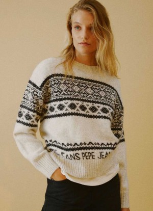 Pepe Jeans Crew Neck Jacquard Knit Stickat Dam Vita | 342196OAP