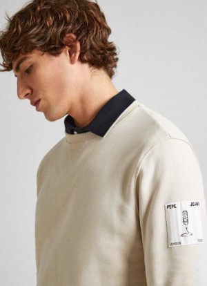 Pepe Jeans Crew Neck Sweatshirt Tröjor Herr Ljusbeige | 938274WPC