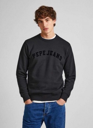 Pepe Jeans Crew Neck Sweatshirt With Logo Tröjor Herr Svarta | 873241YAR