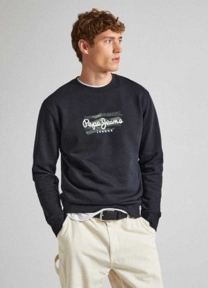 Pepe Jeans Crew Neck Sweatshirt With Logo Tröjor Herr Svarta | 718356UQO