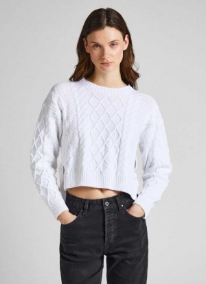 Pepe Jeans Cropped Cable Knit Sweatshirt Stickat Dam Vita | 408532VAZ