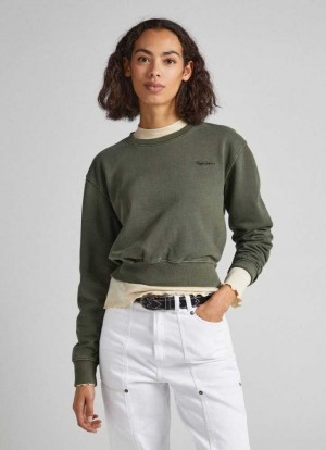 Pepe Jeans Cropped Fit Bomull Sweatshirt Tröjor Dam Olivgröna Gröna | 256790WOU
