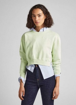 Pepe Jeans Cropped Fit Bomull Sweatshirt Tröjor Dam Gröna | 069328UZR