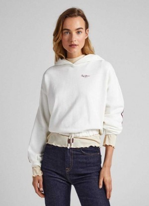 Pepe Jeans Cropped Fit Hoodie Sweatshirt Tröjor Dam Vita | 682157OWI