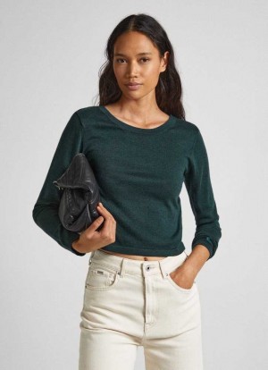 Pepe Jeans Cropped Fit Knit Top Stickat Dam Gröna | 360157SIO