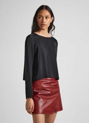 Pepe Jeans Cropped Fit Satin Blouse Blus Dam Svarta | 912453TOI