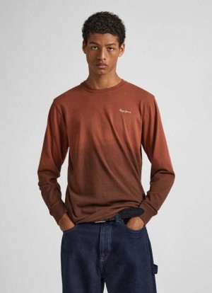 Pepe Jeans Deep Dye Long Sleeve T-shirt T-shirt Herr Orange | 392785TBL